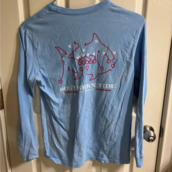 Southern Tide Light Blue Long Sleeve Tee with Flag Pocket - Picture 3 of 4